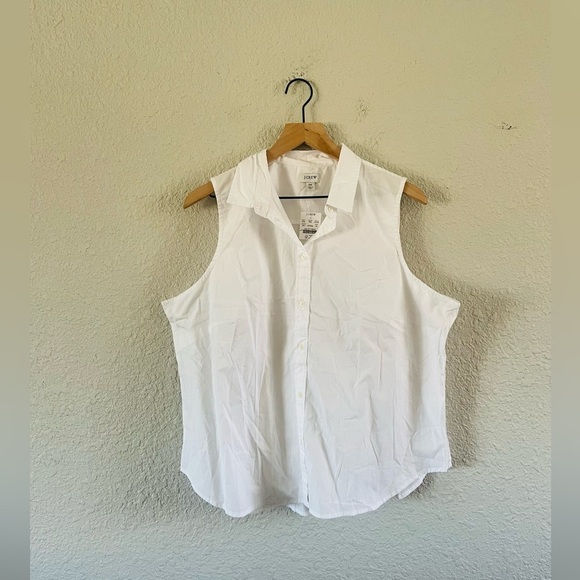 J. Crew Sleeveless Cotton Poplin Shirt in Signature Fit White NWT 2X - Picture 1 of 16